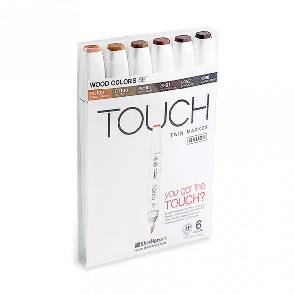 Touch Twin Brush Marker 6pcs - Couleurs Bois
