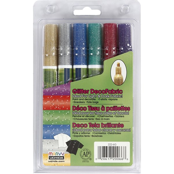 Stylos Deco Textile - 3 mm - couleurs pailletes - 6 pcs