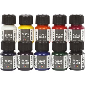 Peinture pour verre transparente - couleurs mélangées - 10 x 30 ml Peinture pour verre transparente - couleurs mélangées - 10 x 30 ml