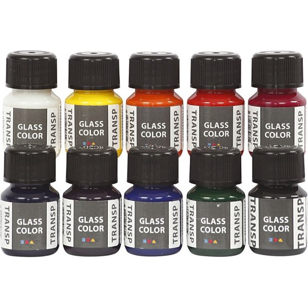 Peinture pour verre transparente - couleurs mlanges - 10 x 30 ml