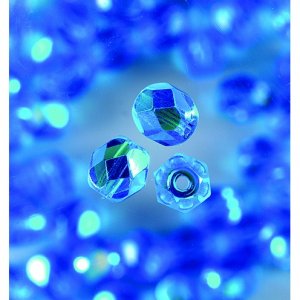Perles de verre à facettes - aigue-marine foncée - rondes, chatoyantes Perles de verre à facettes - aigue-marine foncée - rondes, chatoyantes