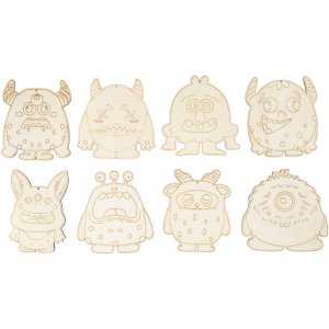 Figurines en bois Monstre 12,4 cm, lot de 8 Figurines en bois Monstre 12,4 cm, lot de 8