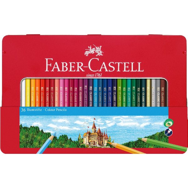 Crayons de couleur Chteau Hexagonal tui en mtal - 36 couleurs