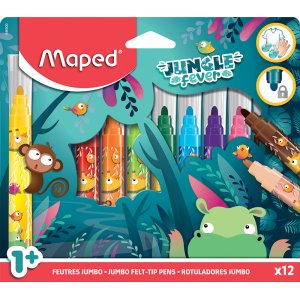 Coffret feutres - Maped - 12 feutres lavables Jumbo Jungle Fever Coffret feutres - Maped - 12 feutres lavables Jumbo Jungle Fever