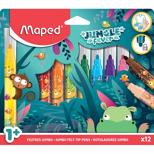 Coffret feutres - Maped - 12 feutres lavables Jumbo Jungle Fever