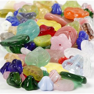 Perles en verre - couleurs mélangées - feuille - fleur - 60 g Perles en verre - couleurs mélangées - feuille - fleur - 60 g