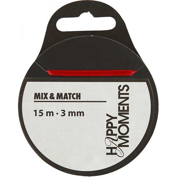 Ruban satin - rouge - B3 mm - 15 m Ruban satin - rouge - B3 mm - 15 m