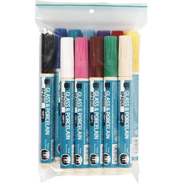Crayon pour porcelaine et verre - couleurs mlanges - opaque - 12 pcs