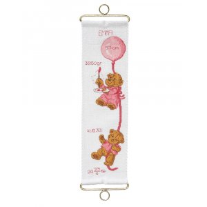 Kit broderie Voile de naissance - Ours en peluche et ballon Fille Kit broderie Voile de naissance - Ours en peluche et ballon Fille