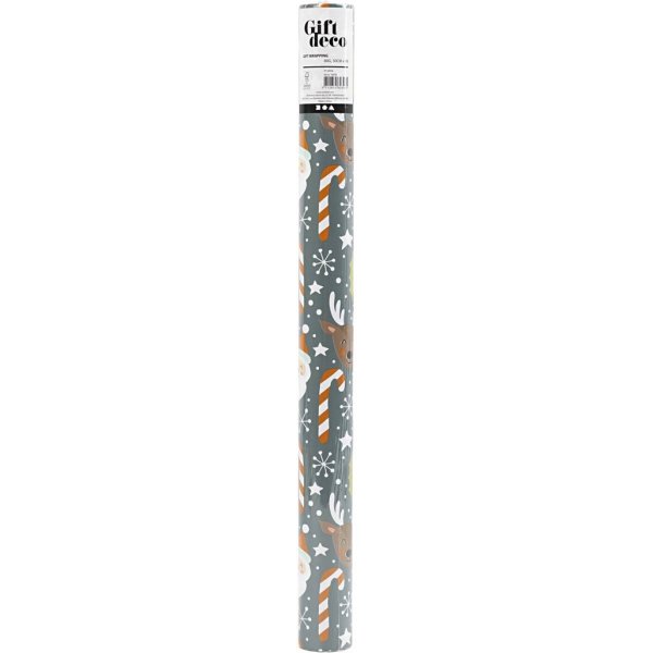 Papier cadeau - Pre Nol - Cadeau de Nol - sucette - renne - 5 m
