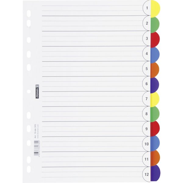 Index pour classeur  anneaux - A4 - 12 onglets