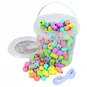 Perles en bois en seau pastel - 250 g