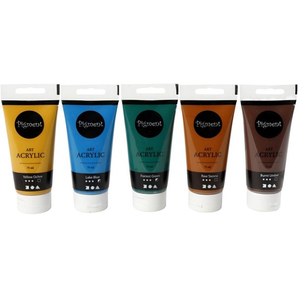Pigment Art Acrylique - couleurs mlanges - couleurs naturelles - semi-brillant - 5 x 75 ml