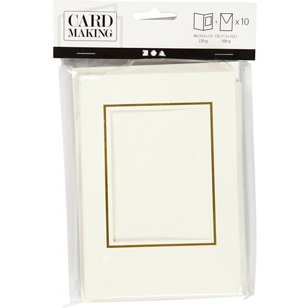 Cartes passe-partout avec enveloppes - blanc cass - rectangulaires avec bord dor - 10 jeux