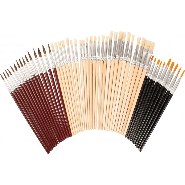 Set de pinceaux ronds - plats et fins - 50 pcs