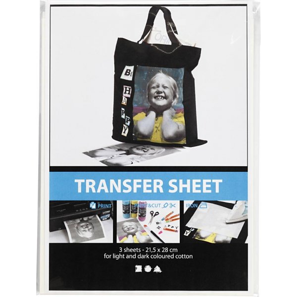 Feuille de transfert - blanche - pour textiles clairs et foncs - 3 feuilles
