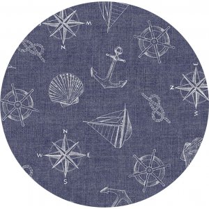 Toile cirée PVC Ronde Maritime - Marine Toile cirée PVC Ronde Maritime - Marine