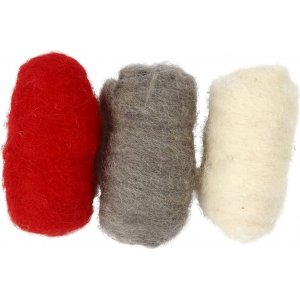 Laine cardée - harmonie rouge/blanc - 3 x 10 g Laine cardée - harmonie rouge/blanc - 3 x 10 g