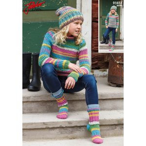 Patron tricot - Pull raglan tricoté élastique, bonnet et chaussettes pour enfant Patron tricot - Pull raglan tricoté élastique, bonnet et chaussettes pour enfant