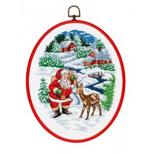 Kit de broderie Toile - Père Noël avec cerf Kit de broderie Toile - Père Noël avec cerf