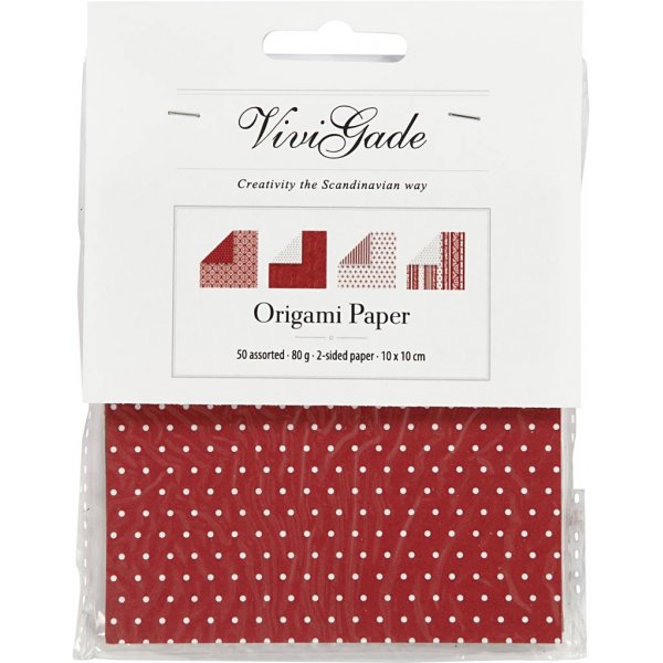 Papier origami - rouge/blanc - 10 x 10 cm - 50 feuilles