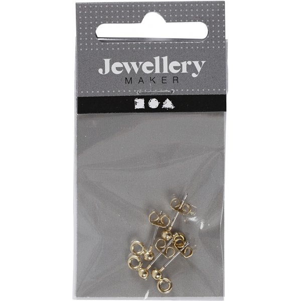 Clous d'oreilles avec boucle et boule - plaqu or - 10 pcs