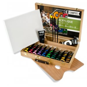 Set de peinture acrylique Campus - Coffret en bois 12 tubes de 100 ml + accessoires Set de peinture acrylique Campus - Coffret en bois 12 tubes de 100 ml + accessoires