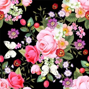 Jersey à motifs 145 cm - Roses - Violet/Noir Jersey à motifs 145 cm - Roses - Violet/Noir