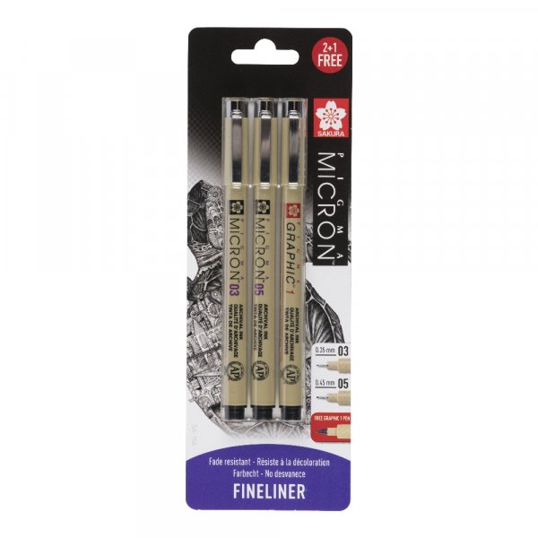 Coffret Fineliner Pigma Micron - 3 stylos (03, 05, 1)