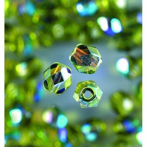 Perles de verre à facettes - olive - rondes, chatoyantes Perles de verre à facettes - olive - rondes, chatoyantes