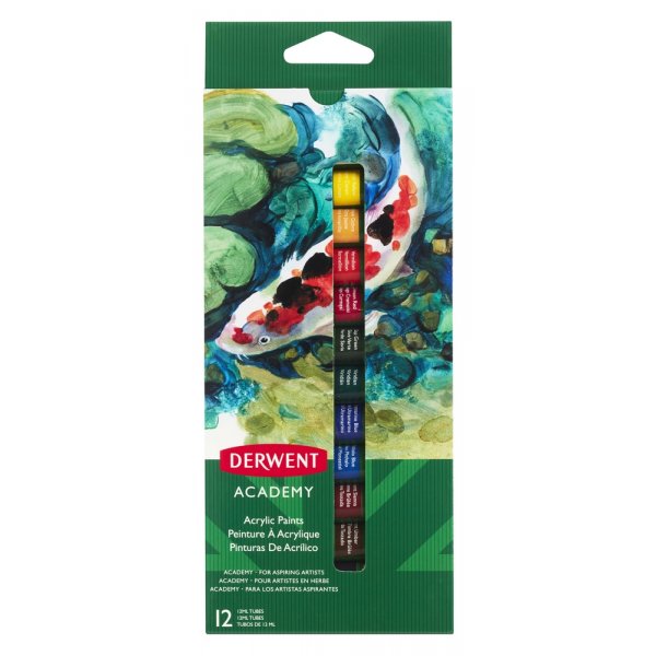 Peinture Acrylique Derwent Academy 12 ml - 12 Couleurs