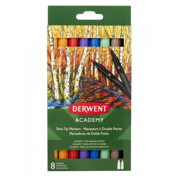 Marqueur  double pointe Derwent Academy - 8 stylos