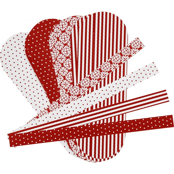 Set de loisirs cratifs - Coeurs tresss - motif rouge/blanc - 8 pcs