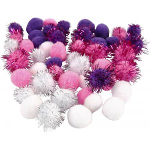 Pompons - violet - rouge clair - blanc - 48 pcs Pompons - violet - rouge clair - blanc - 48 pcs