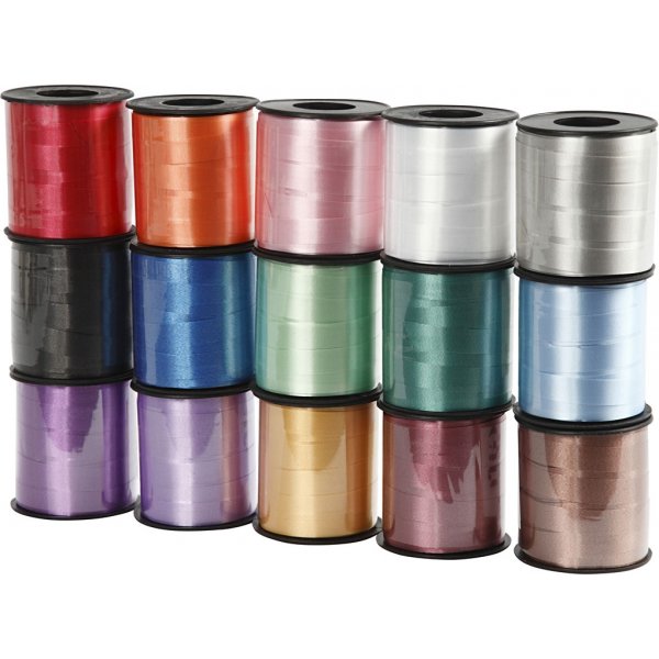 Cordon cadeau - couleurs mlanges - brillant - 15 x 50 m