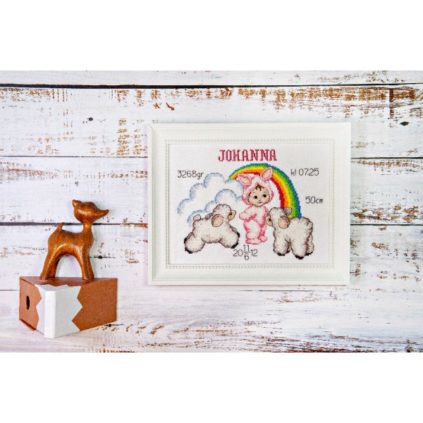 Kit de broderie Thème de naissance - Fille avec arc-en-ciel