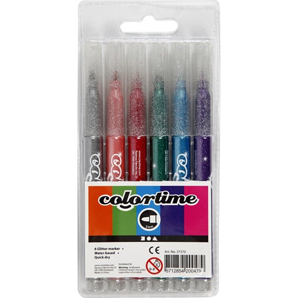 Marqueur Colortime Glitter - couleurs mélangées - 2 mm - 6 pcs Marqueur Colortime Glitter - couleurs mélangées - 2 mm - 6 pcs