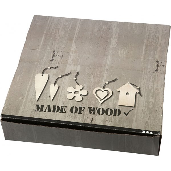 Décorations en bois 5 designs différents - 100 pcs Décorations en bois 5 designs différents - 100 pcs