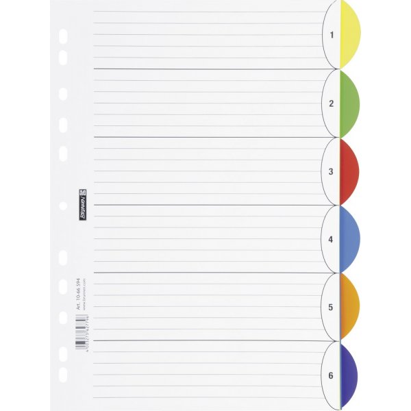 Index pour classeur  anneaux - A4 - 6 onglets