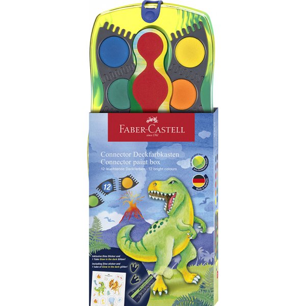 Set de couleurs - Faber-Castell - Bote de peinture connecteur - Dinosaure - 12 couleurs