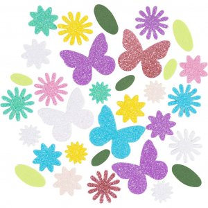 Autocollants en mousse Papillon Fleur Feuille 9-43 mm Couleurs pastel 120 pièces Autocollants en mousse Papillon Fleur Feuille 9-43 mm Couleurs pastel 120 pièces