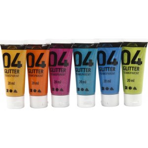 Peinture scolaire - Acrylique - Paillettes - couleurs mélangées - 6 x 20 ml Peinture scolaire - Acrylique - Paillettes - couleurs mélangées - 6 x 20 ml