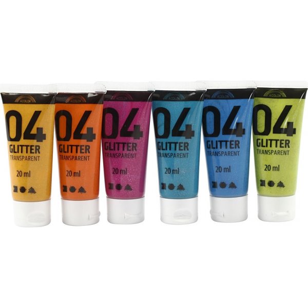 Peinture scolaire - Acrylique - Paillettes - couleurs mlanges - 6 x 20 ml