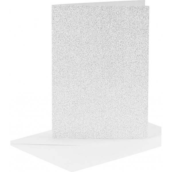 Cartes et enveloppes - argent - paillettes - 11,5 x 16,5 cm - 4 sets
