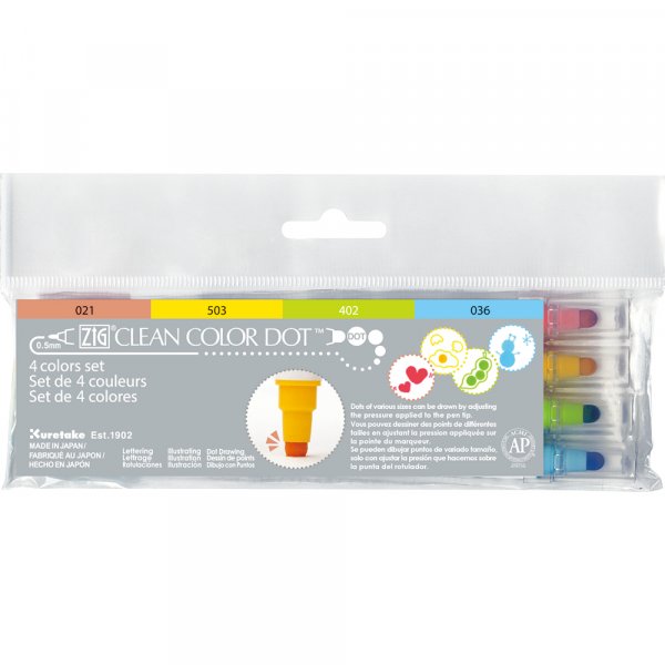 Stylo journal ZIG Clean Color Dot - 4 couleurs