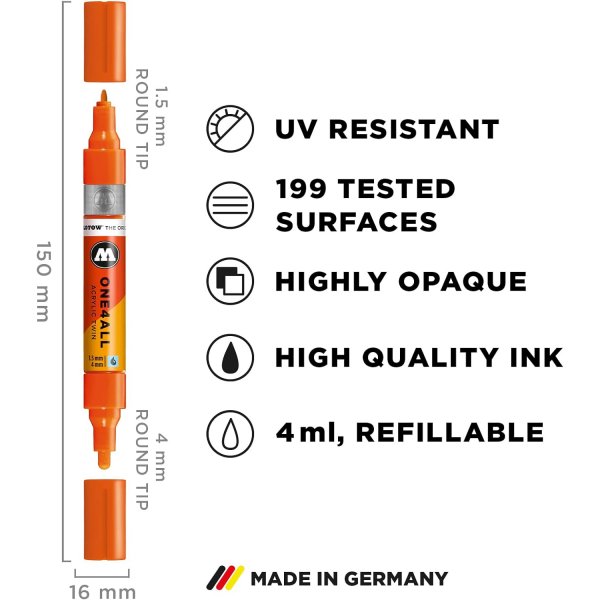 Marqueurs acryliques One4All Twin 1,5 + 4 mm Marqueurs acryliques One4All Twin 1,5 + 4 mm