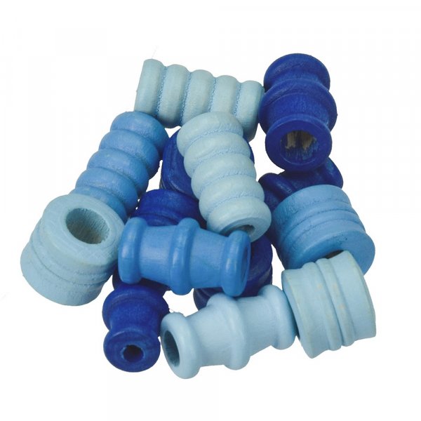 Perles en bois - mlange bleu 28 pcs. mlange de couleurs et de formes