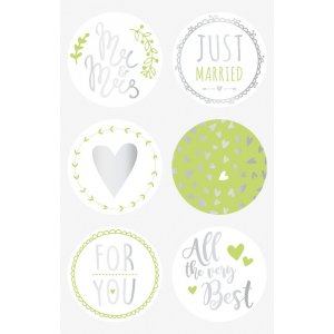 Autocollant - Rond 4 cm - Just Married vert Autocollant - Rond 4 cm - Just Married vert