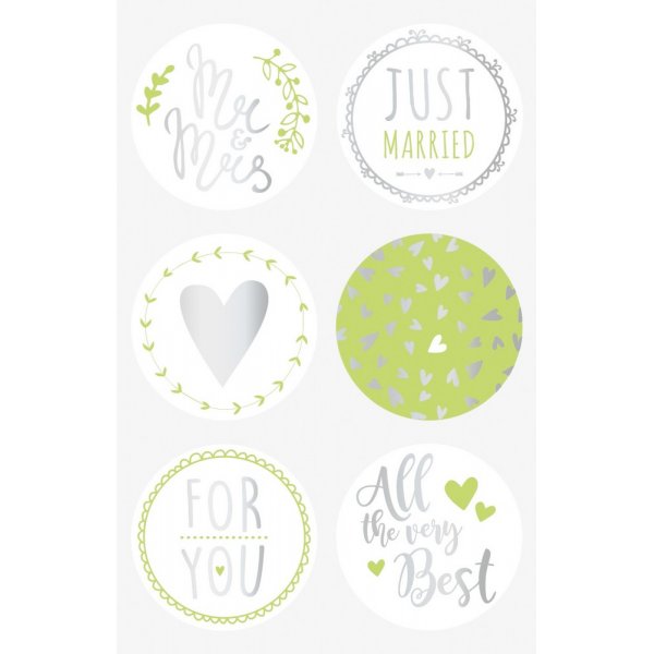 Autocollant - Rond 4 cm - Just Married vert