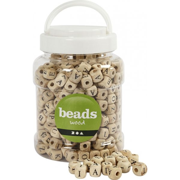 Perles lettres - Bois - 9x9 mm - env.
